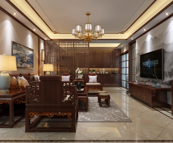 New Chinese Style A Living Room-ID:985910481