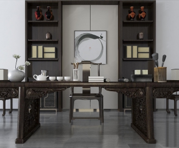 New Chinese Style Computer Desk And Chair-ID:667684341