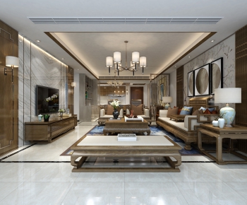 New Chinese Style A Living Room-ID:989450251