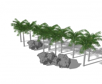 现代3D棕榈树石头组合-ID:134879882