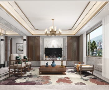 New Chinese Style A Living Room-ID:963450149