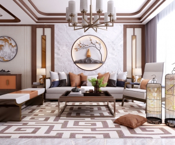 New Chinese Style A Living Room-ID:384602524