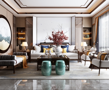 New Chinese Style A Living Room-ID:295062681