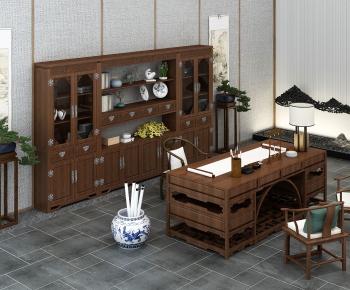 Chinese Style Computer Desk And Chair-ID:343691979