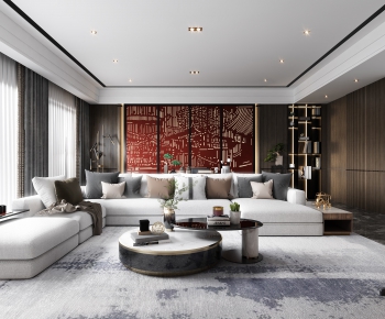 New Chinese Style A Living Room-ID:692427257