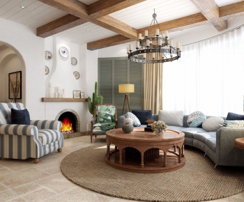 American Style Mediterranean Style A Living Room-ID:804277942