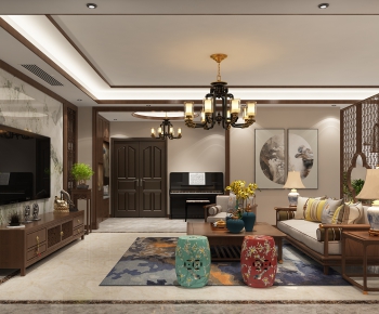 New Chinese Style A Living Room-ID:657549264