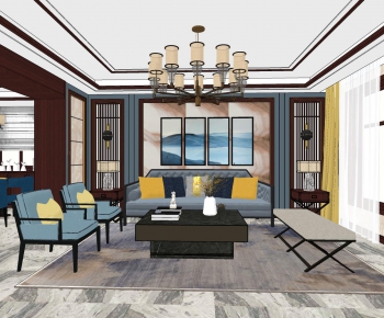 New Chinese Style A Living Room-ID:513630898