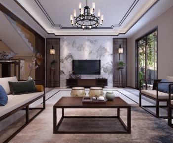 New Chinese Style A Living Room-ID:956731755