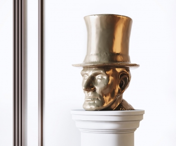 简欧林肯头像雕塑罗马柱装饰摆件组合-ID:663640214
