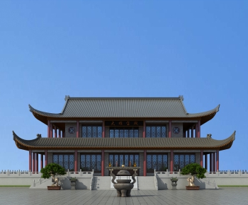 中式古建大雄宝殿佛寺禅堂建筑外观-ID:113588314