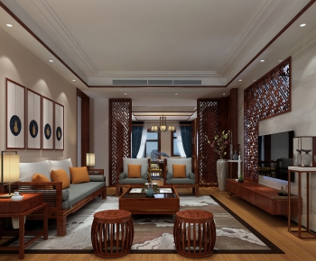 New Chinese Style A Living Room-ID:934315891