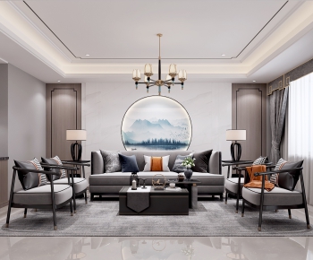 New Chinese Style A Living Room-ID:981640422