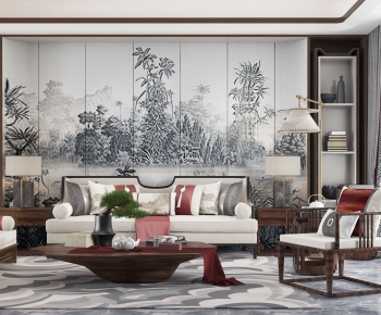 New Chinese Style A Living Room-ID:928764498