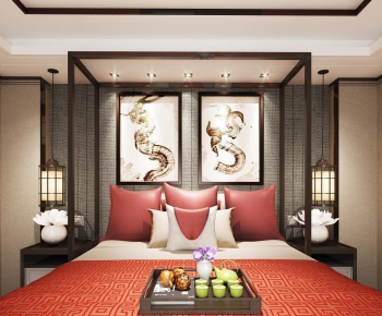 New Chinese Style Double Bed-ID:887800755