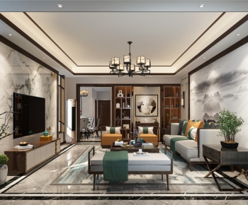New Chinese Style A Living Room-ID:949340334