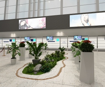 现代航站楼等候大厅绿植3D模型