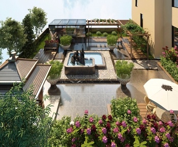 现代屋顶花园庭院/景观3D模型