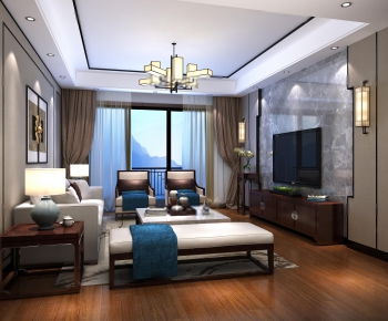 New Chinese Style A Living Room-ID:640976262