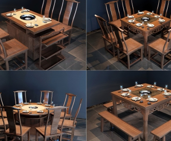 新中式实木火锅餐桌椅-ID:285855411