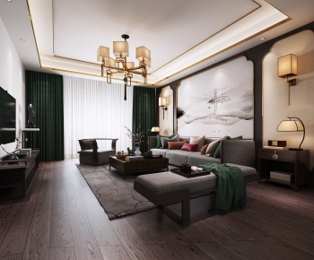 New Chinese Style A Living Room-ID:919787855