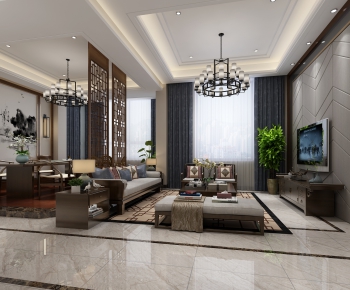 New Chinese Style A Living Room-ID:619634384