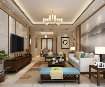 New Chinese Style A Living Room-ID:798062869