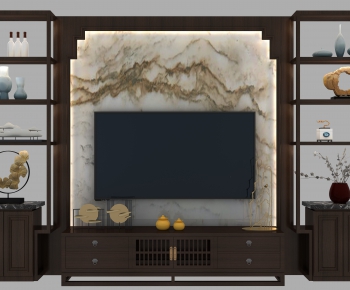 新中式电视柜装饰架背景墙组合-ID:307279314