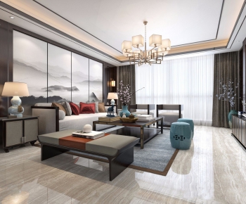 New Chinese Style A Living Room-ID:932179613