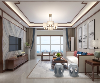 New Chinese Style A Living Room-ID:357450532