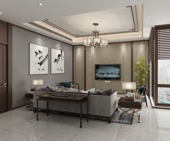 New Chinese Style A Living Room-ID:726436489