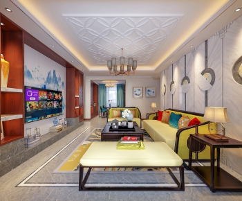 New Chinese Style A Living Room-ID:389203583