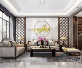 New Chinese Style A Living Room-ID:960586856