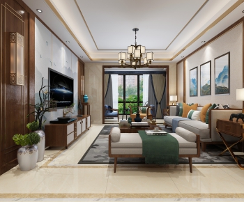 New Chinese Style A Living Room-ID:809337936