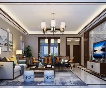 New Chinese Style A Living Room-ID:131165625