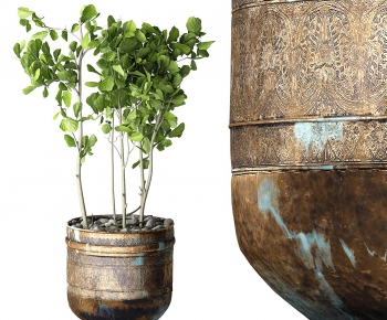 Retro Style Potted Green Plant-ID:602348512