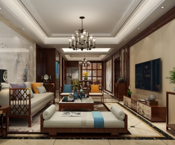 New Chinese Style A Living Room-ID:800595616