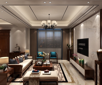 New Chinese Style A Living Room-ID:903667923