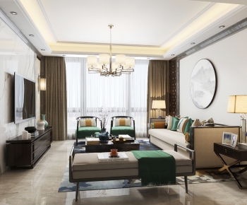 New Chinese Style A Living Room-ID:983148233