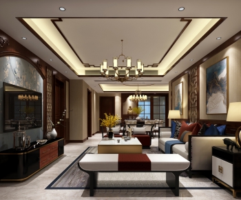 New Chinese Style A Living Room-ID:641914336