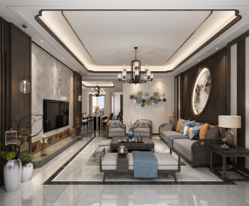 New Chinese Style A Living Room-ID:590496854