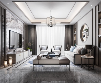 New Chinese Style A Living Room-ID:133995437