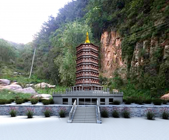 新中式景观建筑小塔-背景为后期-ID:536578894