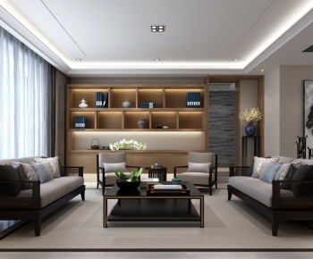 New Chinese Style A Living Room-ID:609393518