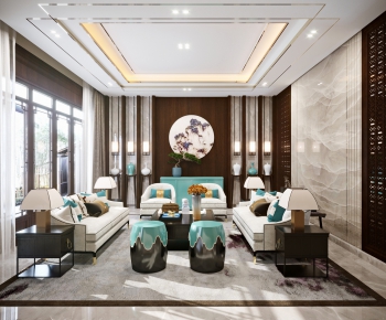 New Chinese Style A Living Room-ID:614689856