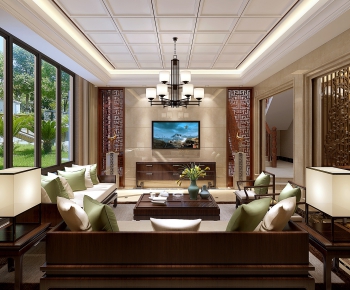 New Chinese Style A Living Room-ID:925452614