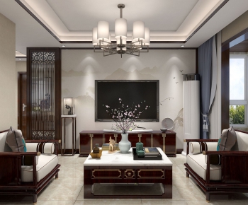 New Chinese Style A Living Room-ID:801389355