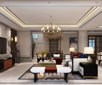 New Chinese Style A Living Room-ID:132259946