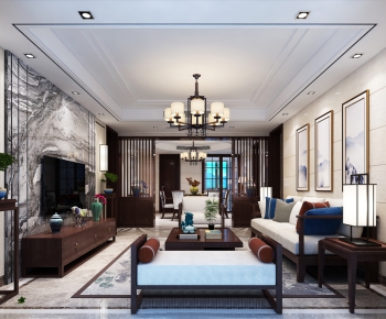 New Chinese Style A Living Room-ID:442202821