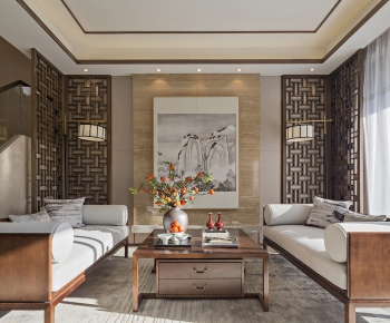 New Chinese Style A Living Room-ID:486658746